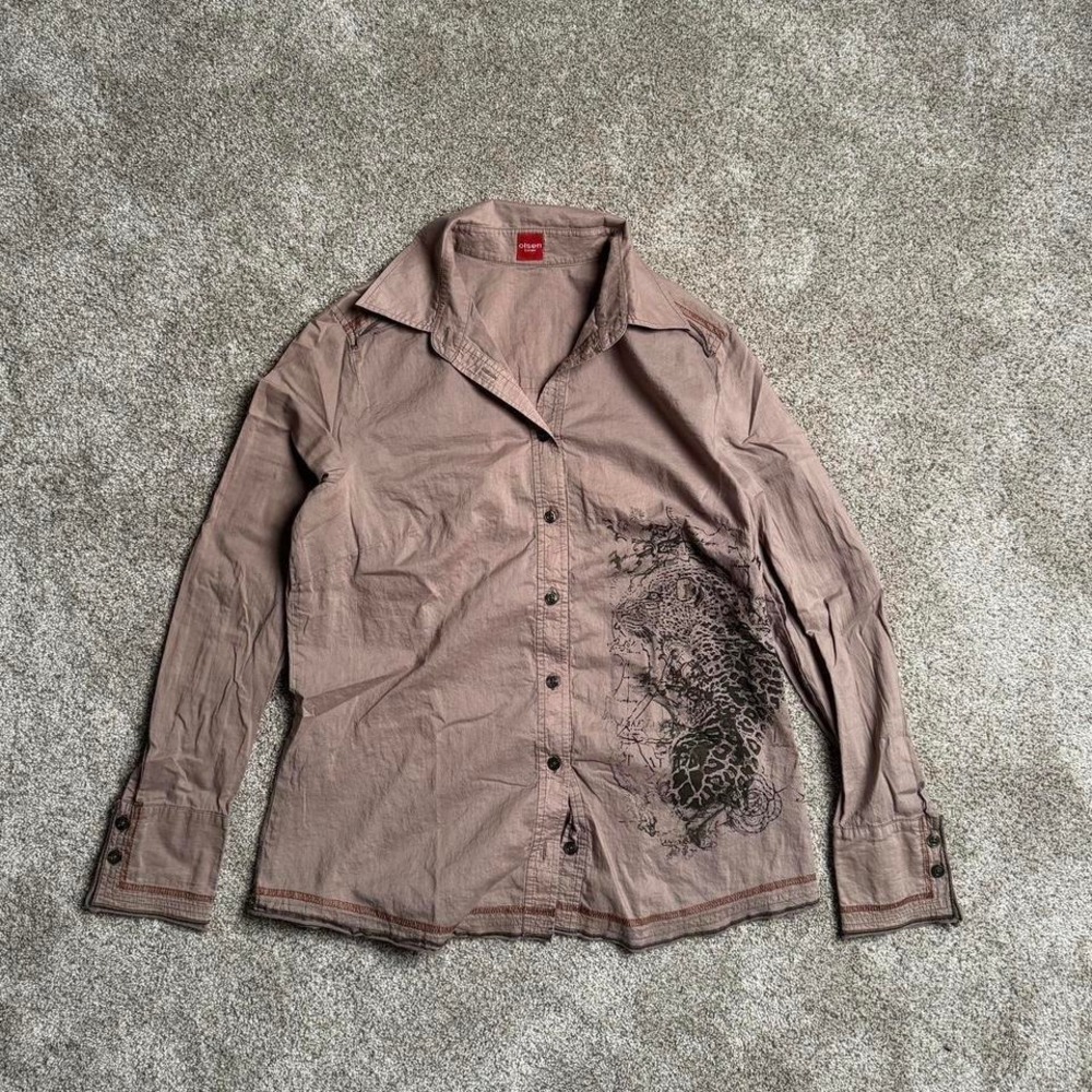OLSEN EUROPE "LEOPARD" BUTTON UP